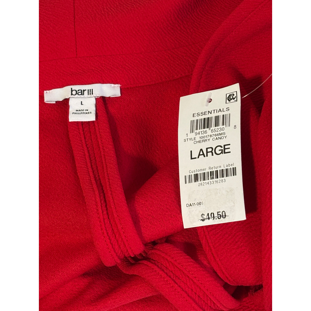 Bar III Size Large Red Collarless Open Front 3/4-Sleeve Boyfriend Blazer NWT - Picture 4 of 4